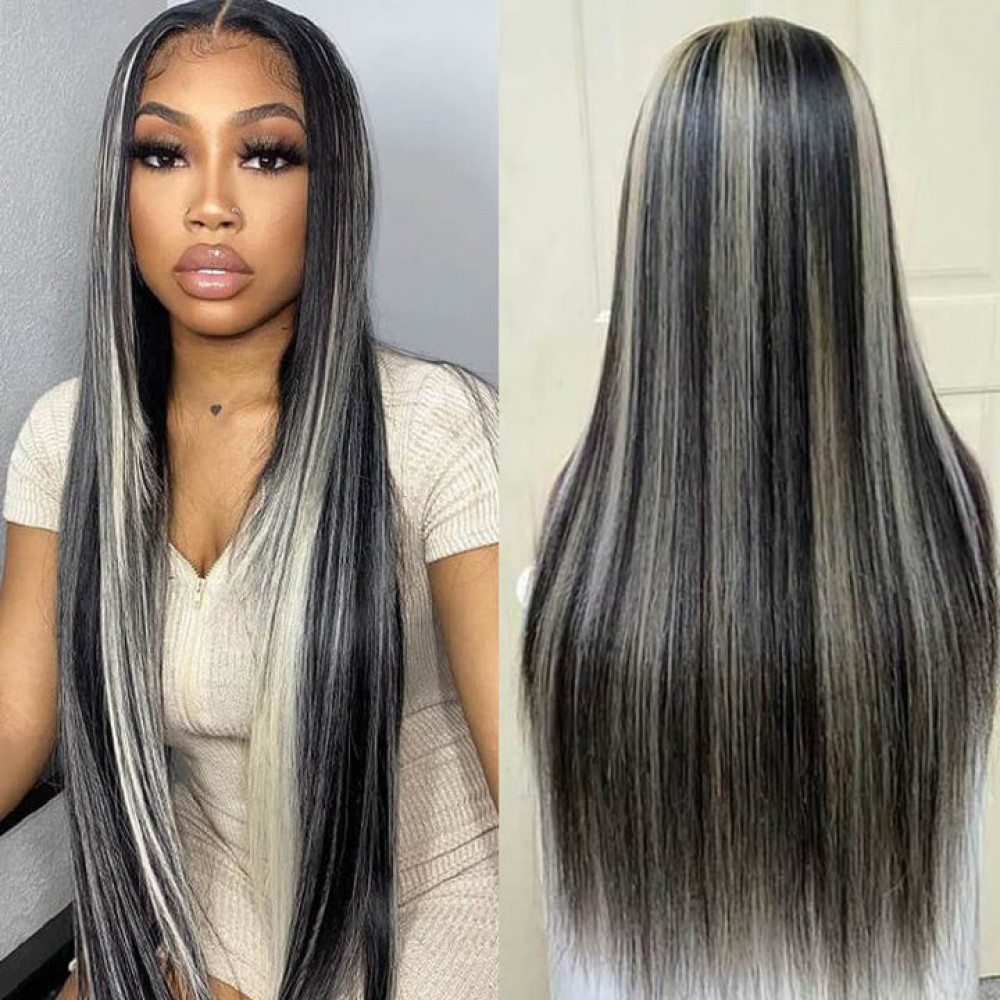 1b grey highlights colored Human Hair Lace Front Wigs Silk Straight / body wave texture 1b grey highlights colored Human Hair Lace Front Wigs Silk Straight / body wave texture