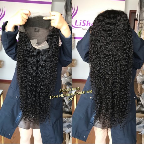 Lishahair pineapple curly HD lace frontal wig 180% density pre plucked hairline 30inch hair long 