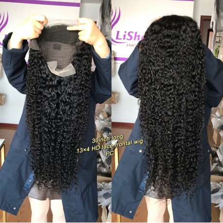 Lishahair pineapple curly 13x4 HD lace frontal wig 180% density pre plucked hairline 30inch hair long 