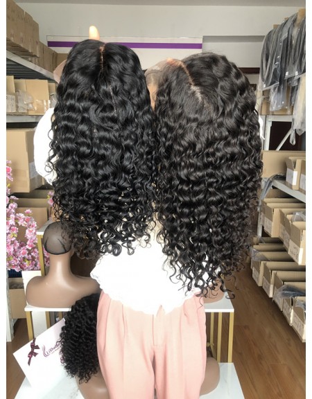 180% density water wave curly bob Lace Front Human Hair Wigs Pre Plucked 13x4 lace front wig 14inch long