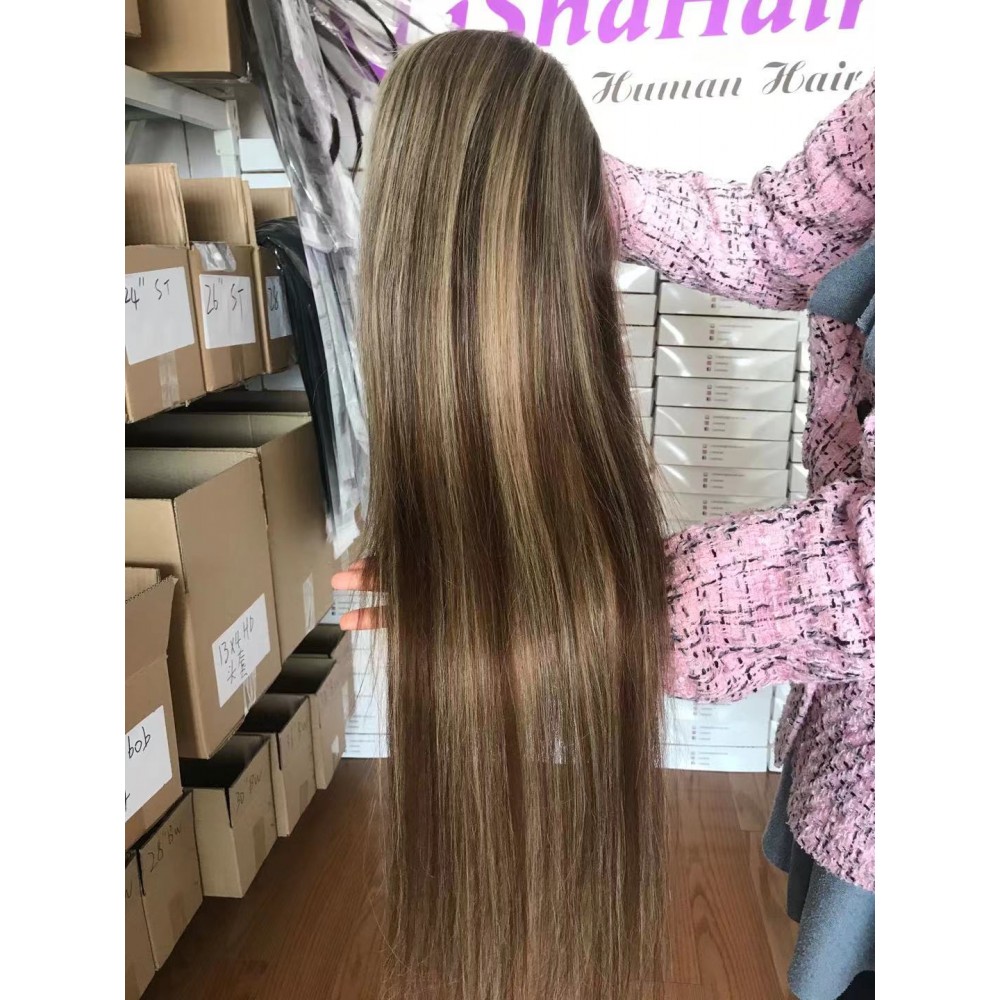 13x6 lace front wig Highlights Colored Wigs 8/613 Color Silky Straight Brazilian Virgin Human Hair 150% Density 18inch 13x6 lace front wig Highlights Colored Wigs 8/613 Color Silky Straight Brazilian Virgin Human Hair 150% Density 18inch