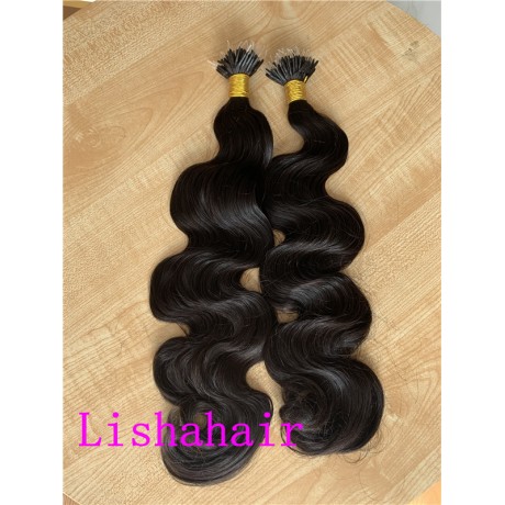 Plastic nano F tip human hair extensions indian virgin human hair natural color straight vs body wave