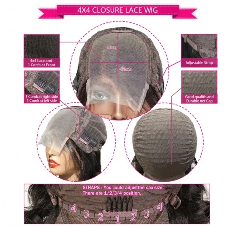 200% density curly Bob Virgin Human Hair 4X4 transparent Lace Closure Wig 14inch long