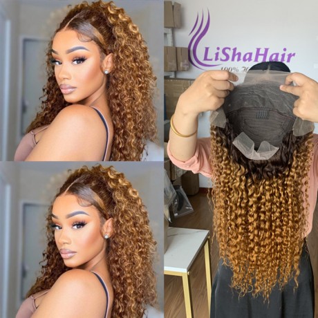4/30 Ombre curly human hair lace front wigs  180% density preplucked hairline virgin hair lace wig