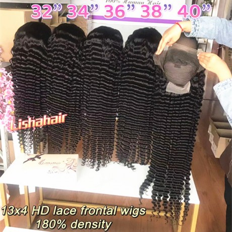13x4 HD lace frontal wig deep wave 32 34 36 38 40inch 180% density 