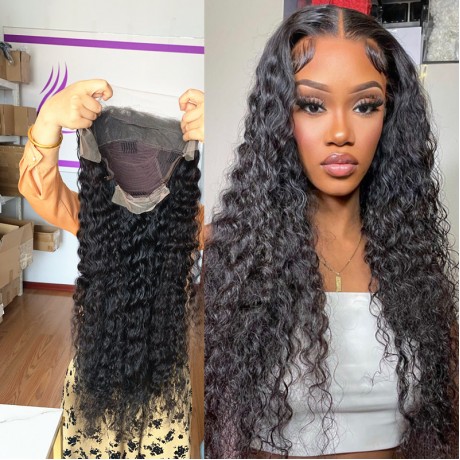 curly virgin human hair Pre Plucked Glueless transparent Lace Front Human Hair Wig with baby hair 180% density