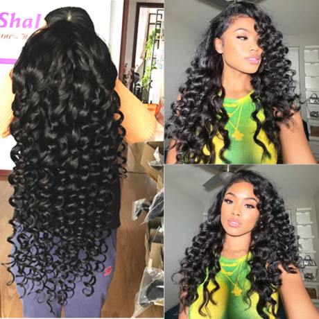 Loose wave Virgin Indian Human hair transparent lace frontal wig 180% density