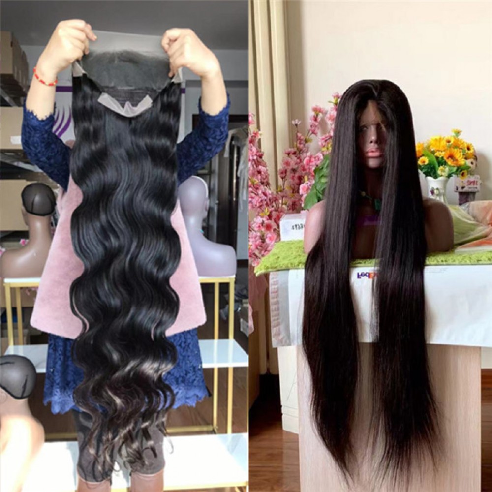40 inch long silky straight and body wave virgin human hair transparent lace front wig preplucked hairline 180% density 40 inch long silky straight and body wave virgin human hair transparent lace front wig preplucked hairline 180% density