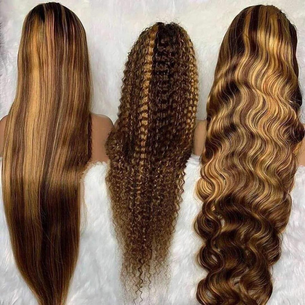 4 27 highlights human hair lace front wigs body wave/ deep curl / silky straight texture LS5271 4 27 highlights human hair lace front wigs body wave/ deep curl / silky straight texture LS5271