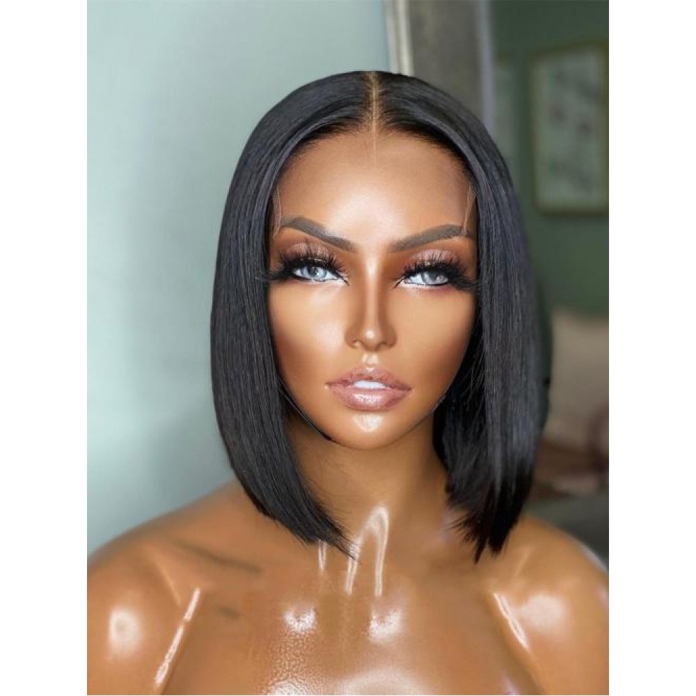 12inch silky straight virgin brazilian human hair bob style 4x4 transparent lace closure wig 180% density 12inch silky straight virgin brazilian human hair bob style 4x4 transparent lace closure wig 180% density