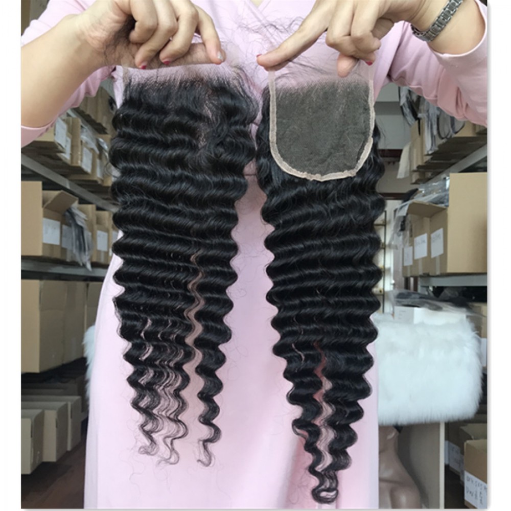 4x4 hd lace closure deep wave virgin brazilian human hair