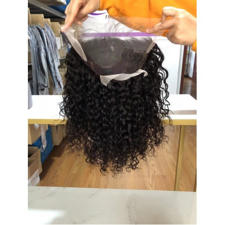 12inch 13x4 transparent lace front wig 180% density water wave bob style preplucked hairline