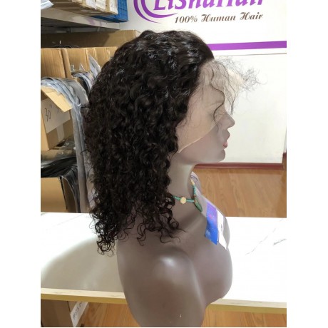 12inch 13x4 transparent lace front wig 180% density water wave bob style preplucked hairline