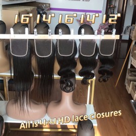 4x4 HD Lace Closure with small knots straight and body wave free shipping