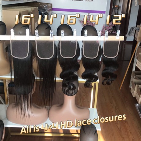  4x4 HD Lace Closure with small knots straight and body wave free shipping