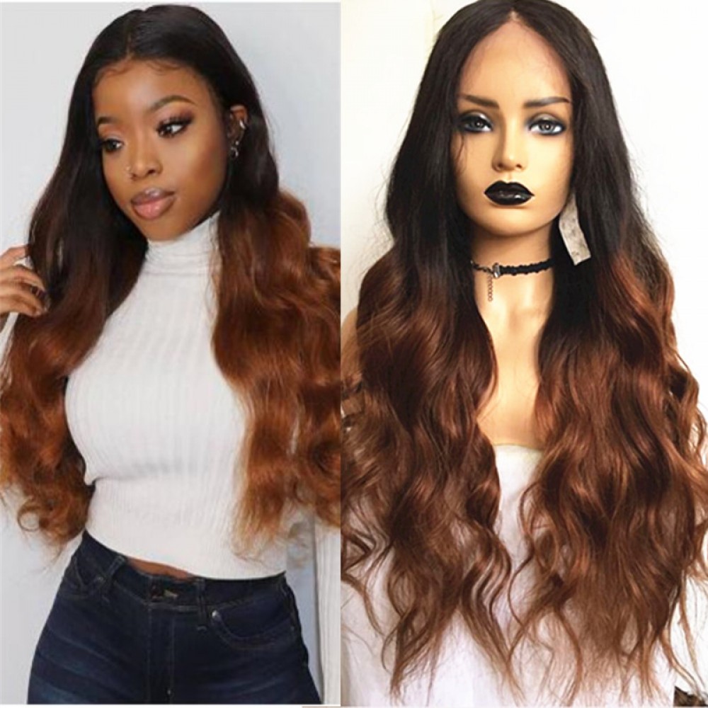 Brazilian human hair 1b 30 ombre body wave human hair colored lace front wig with baby hair LS6252 Brazilian human hair 1b 30 ombre body wave human hair colored lace front wig with baby hair LS6252