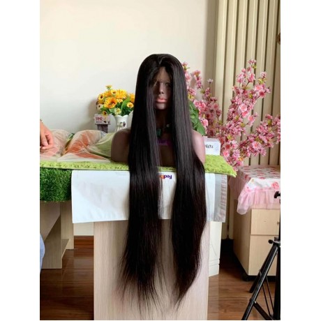 40 inch long silky straight and body wave virgin human hair transparent lace front wig preplucked hairline 180% density
