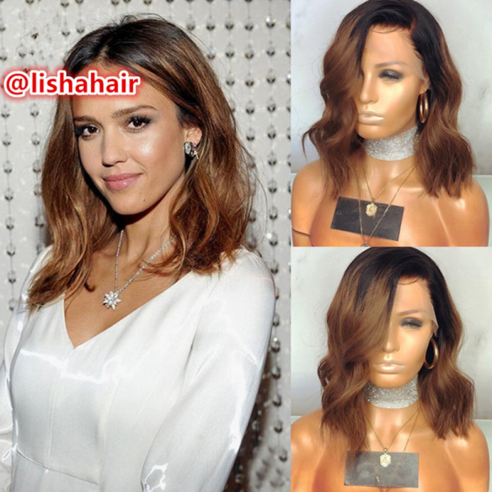 1b 30 wavy and silky straight dark roots ombre two tone bob human hair lace front wig LS10185 1b 30 wavy and silky straight dark roots ombre two tone bob human hair lace front wig LS10185