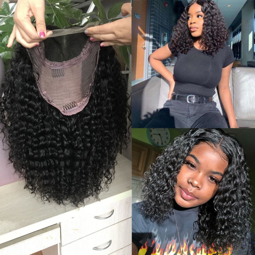 250% density 5x5 HD lace closure bob wig water wave curly style 14inch 250% density 5x5 HD lace closure bob wig water wave curly style 14inch