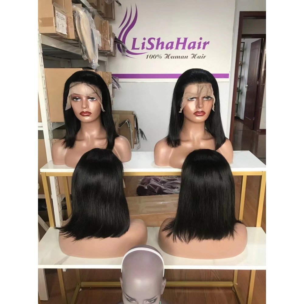 180% density 12inch straight bob Lace Front Wigs Short Brazilian straight Lace Wigs 13x4 Glueless Lace Front Human Hair Wigs