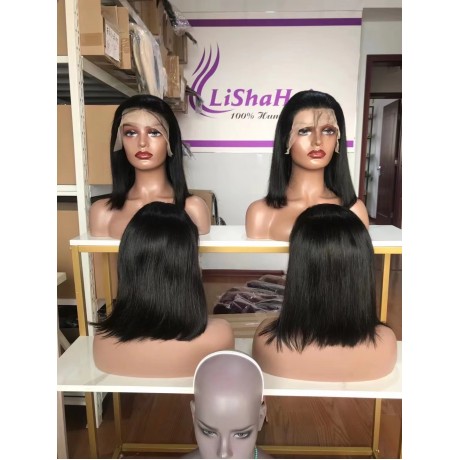 180% density 12inch straight bob Lace Front Wigs Short Brazilian straight Lace Wigs 13x4 Glueless Lace Front Human Hair Wigs