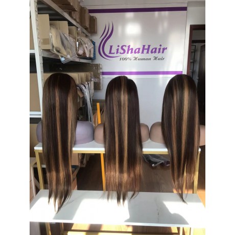 Highlights 4/ 27 colored 180 Density 13x4 transparent Lace Front Wigs pre plucked hairline