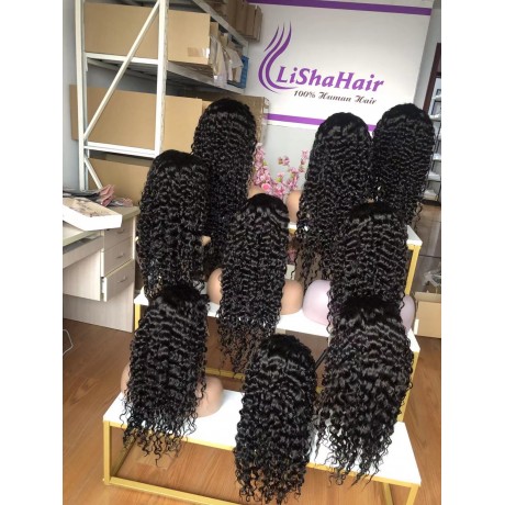180% density virgin brazilian human hair natural water wave style lace front wigs preplucked hairline LS1271