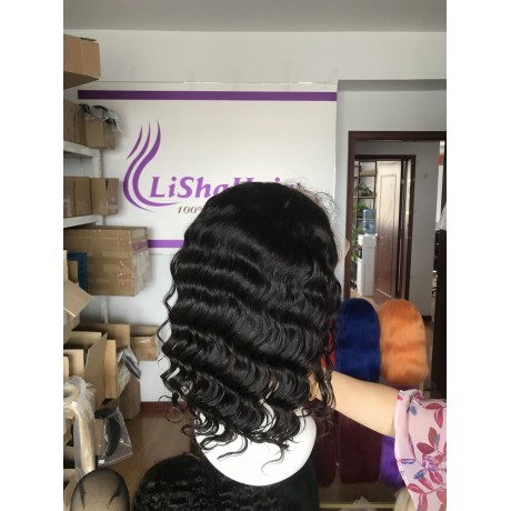 13x4 transparent lace front wig deep wave bob style 12inch long 180% density 