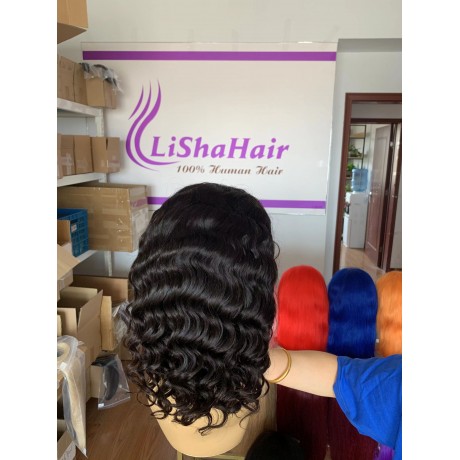 13x4 transparent lace front wig deep wave bob style 12inch long 180% density 