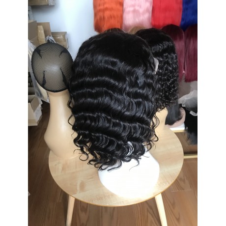 13x4 transparent lace front wig deep wave bob style 12inch long 180% density 