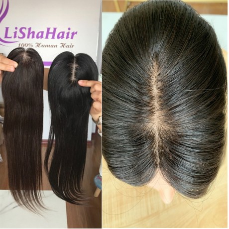 8x12cm silk base topper in 16inch long natural black color vs dark brown color 