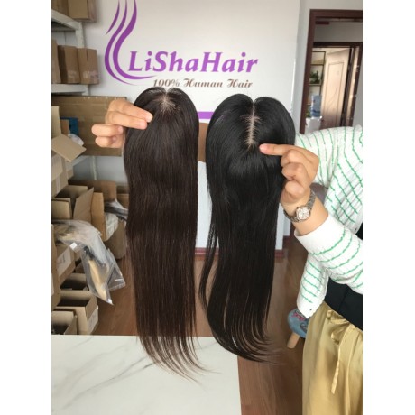 8x12cm silk base topper in 16inch long natural black color vs dark brown color 