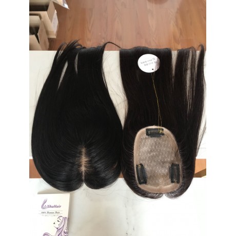8x12cm silk base topper in 16inch long natural black color vs dark brown color 