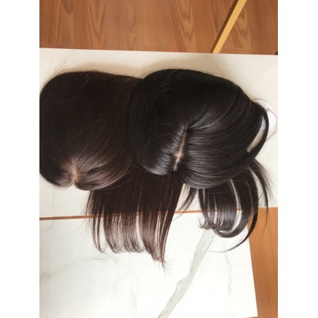 8x12cm silk base topper in 16inch long natural black color vs dark brown color 