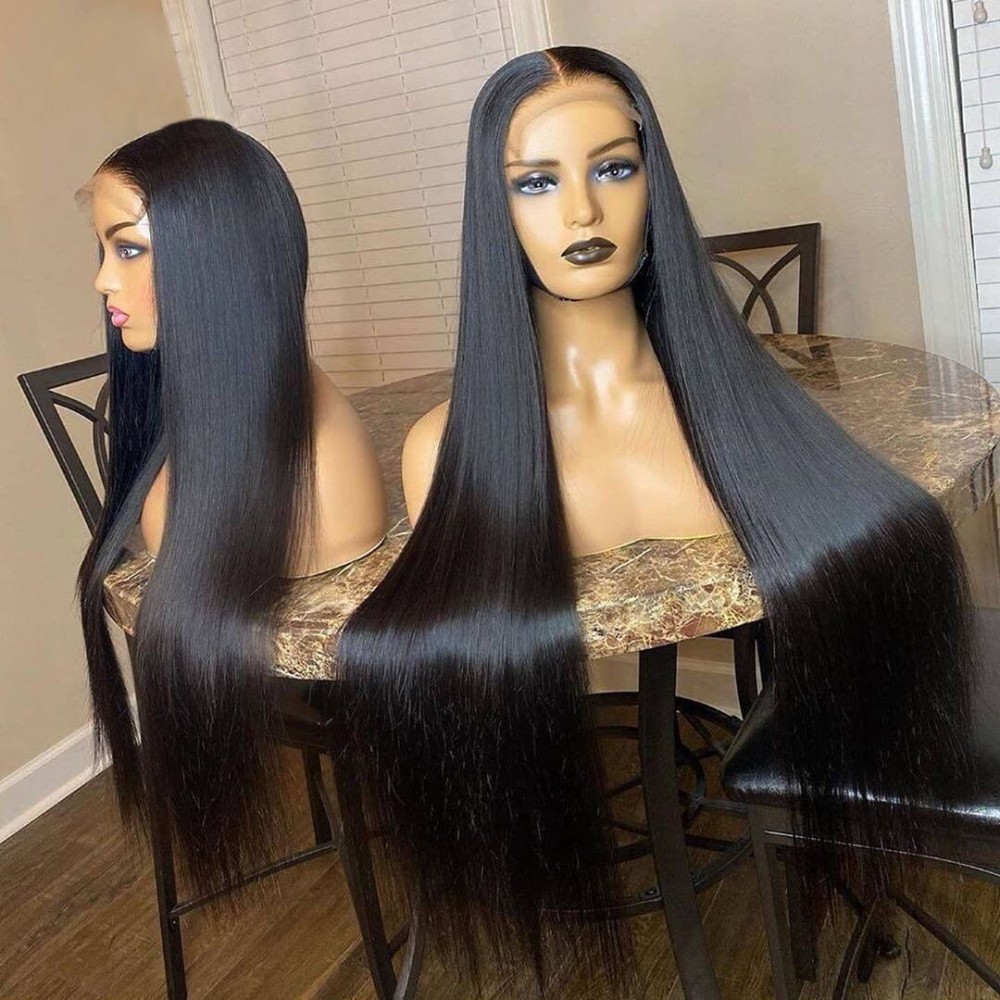 5x5 transparent lace closure wig Pre Plucked Brazilian Straight Human Hair Wigs With Baby Hair Bleached Knots