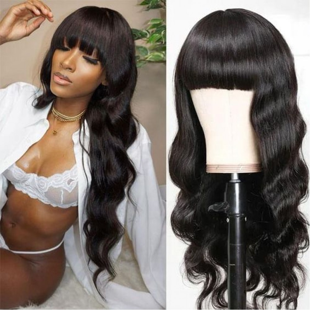180% density Body wave Human Hair Wigs With Bang For Black Woman body wave 180% density Body wave Human Hair Wigs With Bang For Black Woman body wave