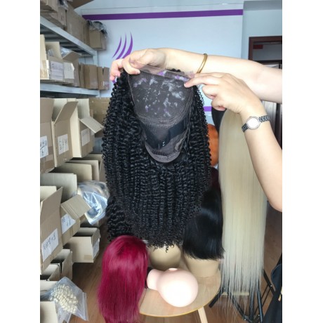 5x5 transparent Lace closure wig 180% density pre plucked hairline with baby hair bleached knots kinky curly style