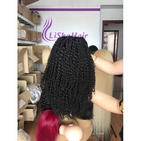 5x5 transparent Lace closure wig 180% density pre plucked hairline with baby hair bleached knots kinky curly style