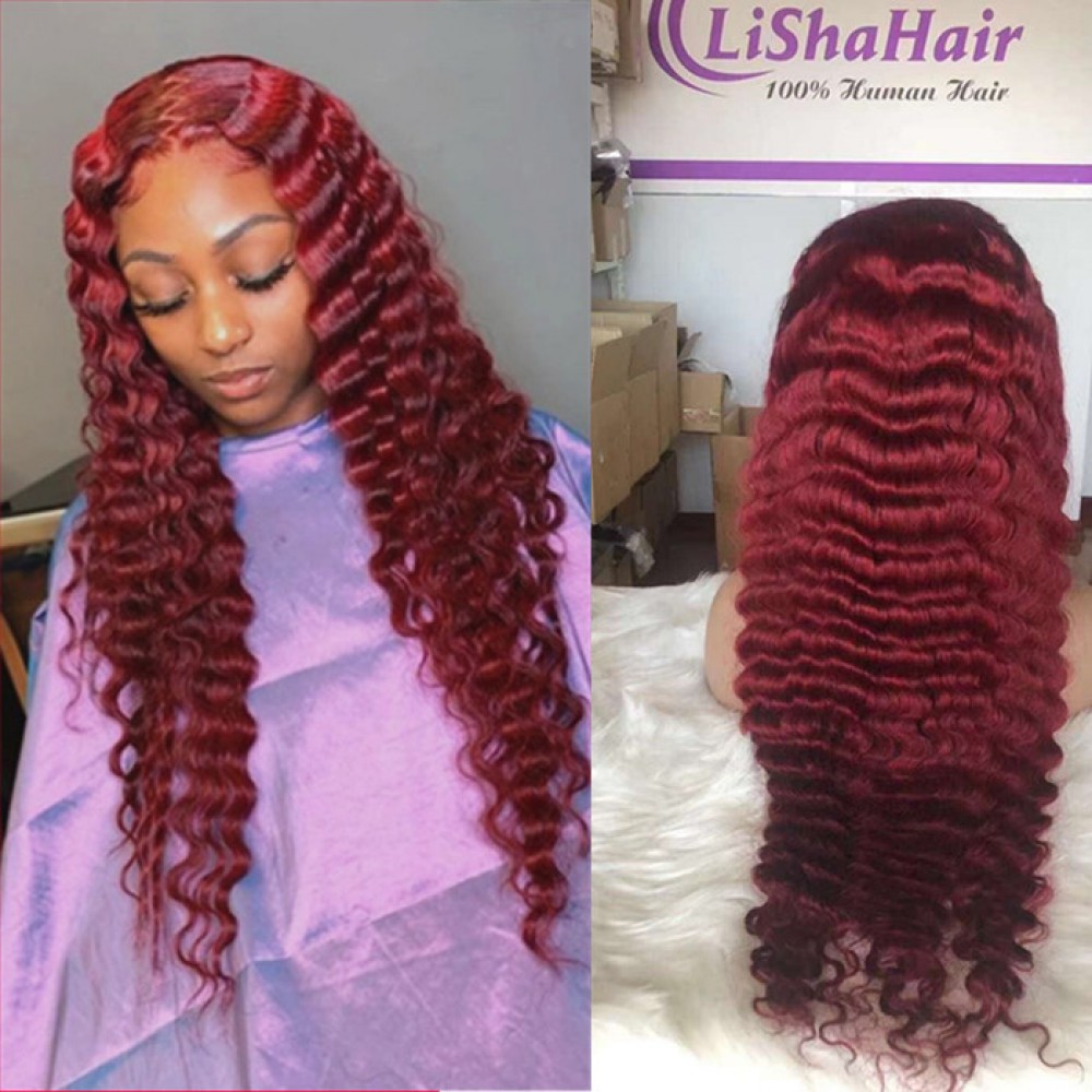 99j burgundy deep wave silky straight Lace Front Human Hair Wigs Pre Plucked with baby hair 99j burgundy deep wave silky straight Lace Front Human Hair Wigs Pre Plucked with baby hair