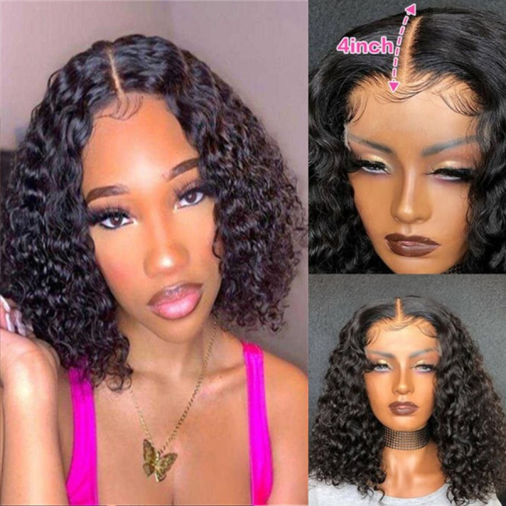 200% Density Deep Curly Bob Wig 4×4 transparent Lace closure Wig Natural Color 200% Density Deep Curly Bob Wig 4×4 transparent Lace closure Wig Natural Color