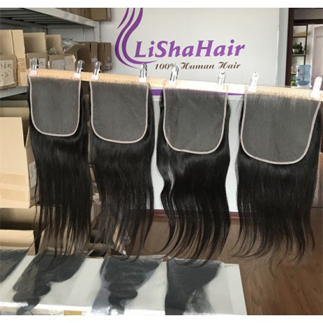 7x7'' transparent Lace Closures with baby hair silky straight/bodywave