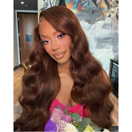 Medium brown color 4 silky straight and body wave  virgin human hair 13x4 lace frontal wig 180% density