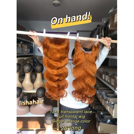 Ginger orange colored human hair 13x4 lace frontal wig 180% density straight /deep wave /body wave 