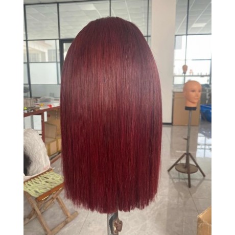 99j burgundy colored silky straight short bob style 13x4 Lace Front Human Hair Wigs LS7302