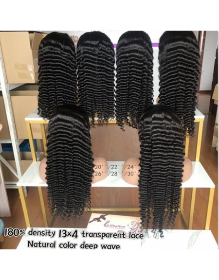 180% density lace front wigs Deep wave virgin Indian human hair 10''-30''