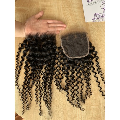 4x4 hd lace closure jerry curly hair style indian virgin human hair 