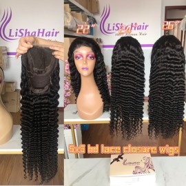 Deep wave 5x5 hd lace closure Human Hair Wigs Pre Plucked hairline
