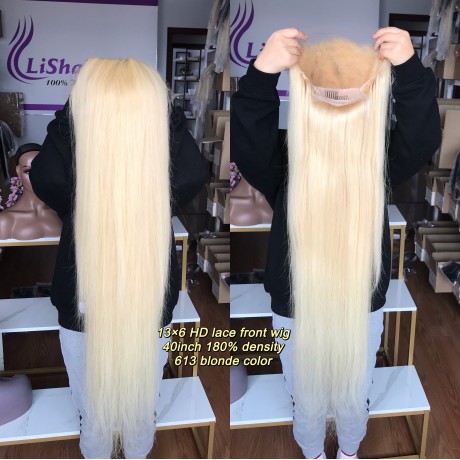 40inch long 613 13x6 HD lace frontal wig 180% density  pre plucked hairline