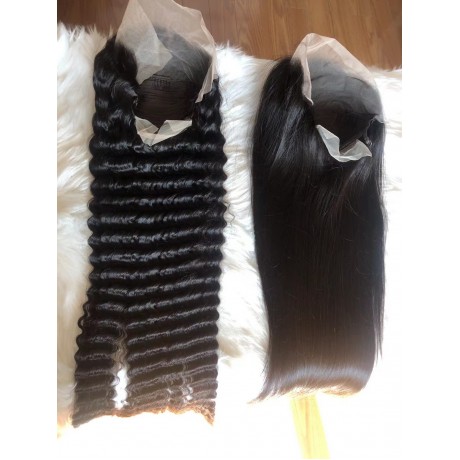 Silky straight and Deep wave Human Hair lace front Wigs Pre-Plucked 34inch 250% density