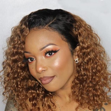 Dark roots ombre 1b 30 13x4 transparent lace front bob  water wave curly human hair